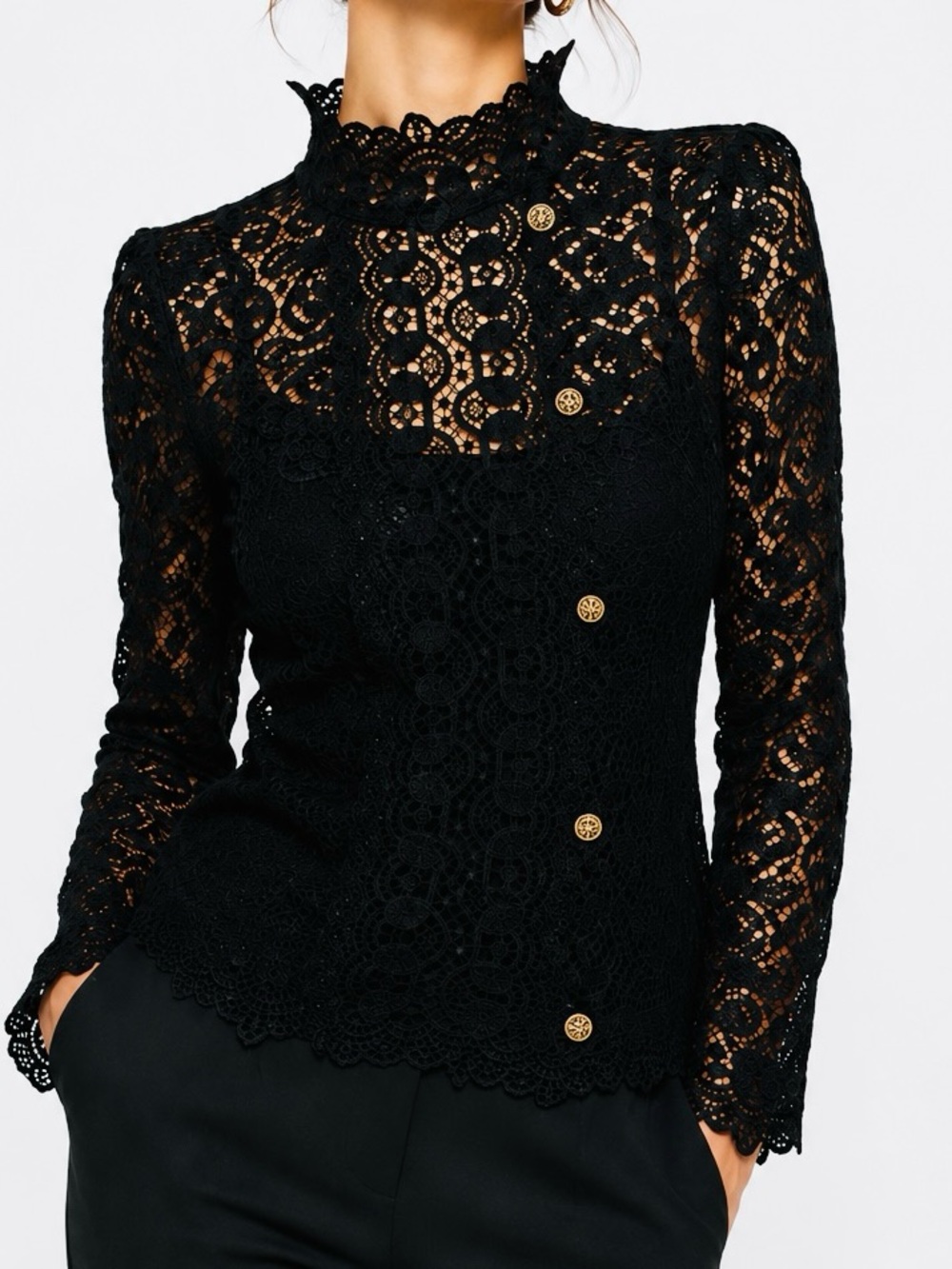 ZARA WOMAN Black Lace Blouse Women’s Lomg Sleeve Top